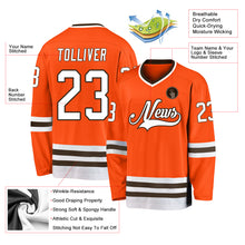 Load image into Gallery viewer, Custom Orange White-Brown Hockey Jersey
