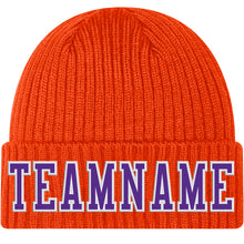 Load image into Gallery viewer, Custom Orange Purple-White Stitched Cuffed Knit Hat
