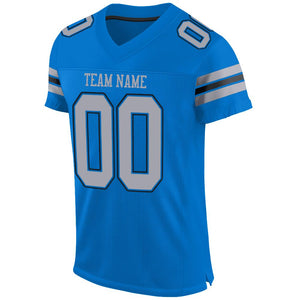 Custom Panther Blue Light Gray-Black Mesh Authentic Football Jersey