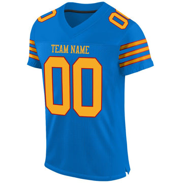 Custom Panther Blue Gold-Red Mesh Authentic Football Jersey