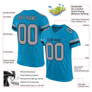 Custom Panther Blue Light Gray-Black Mesh Authentic Football Jersey