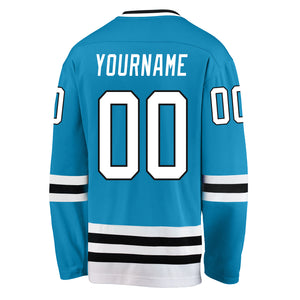 Custom Panther Blue White-Black Hockey Jersey