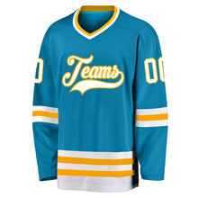 Load image into Gallery viewer, Custom Panther Blue White-Gold Hockey Jersey
