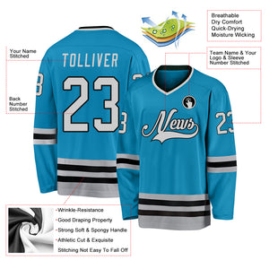 Custom Panther Blue Gray-Black Hockey Jersey