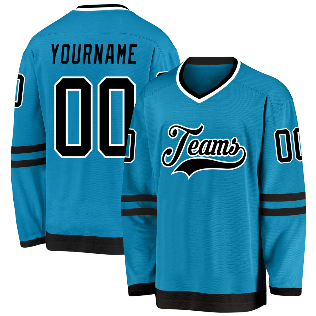 Custom Panther Blue Black-White Hockey Jersey