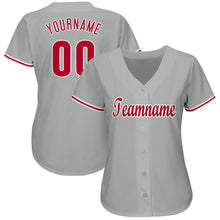 Load image into Gallery viewer, Custom Gray Red-White Baseball Jersey
