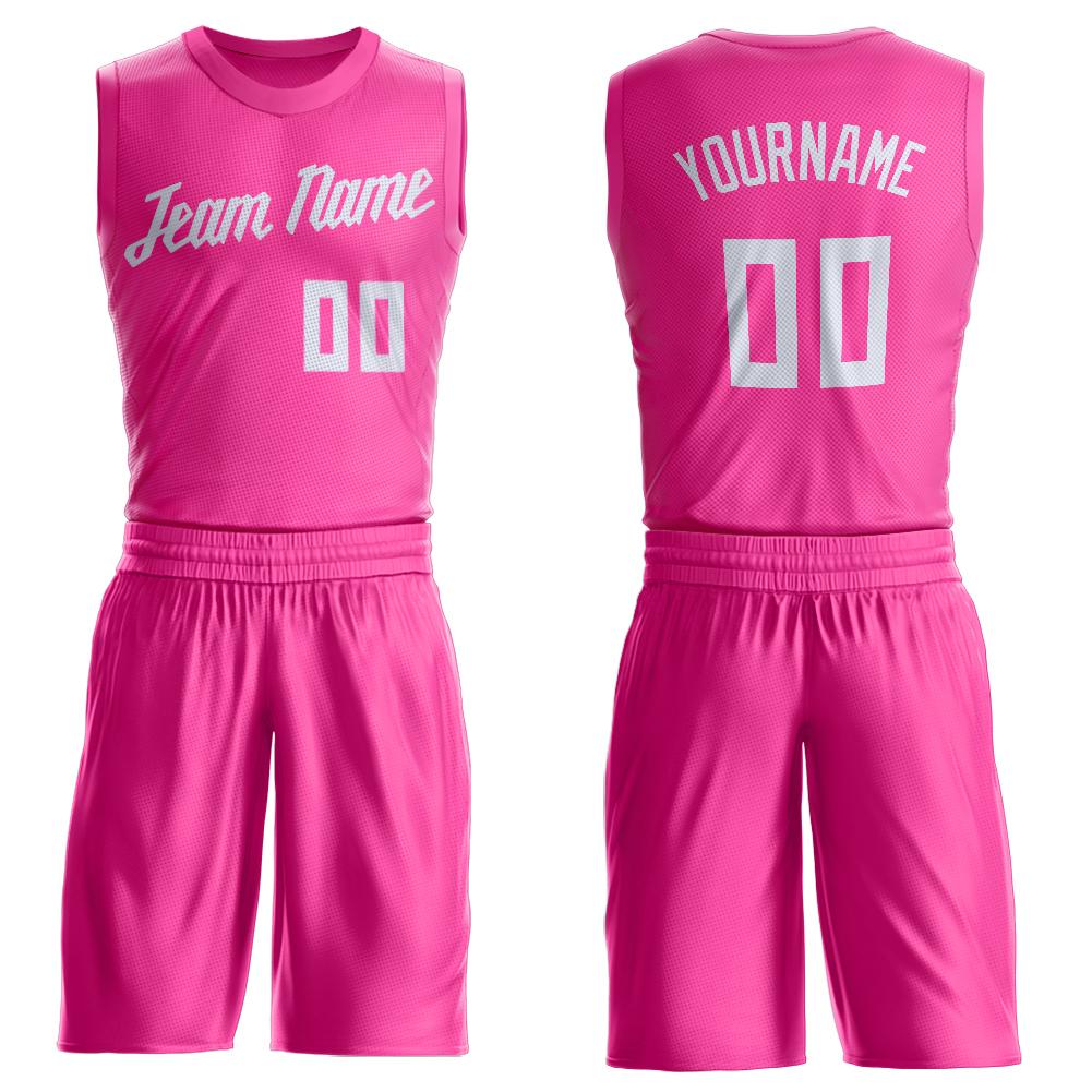 Custom Pink White Round Neck Suit Basketball Jersey