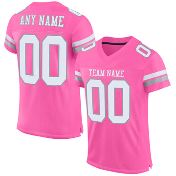 Custom Pink White-Light Gray Mesh Authentic Football Jersey