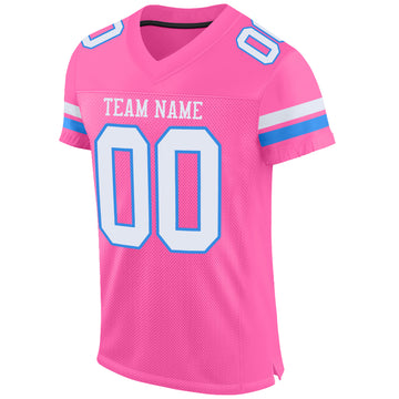 Custom Pink White-Powder Blue Mesh Authentic Football Jersey