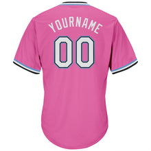 Load image into Gallery viewer, Custom Pink White-Light Blue Authentic Throwback Rib-Knit Baseball Jersey Shirt
