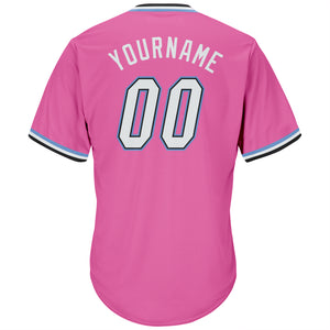 Custom Pink White-Light Blue Authentic Throwback Rib-Knit Baseball Jersey Shirt