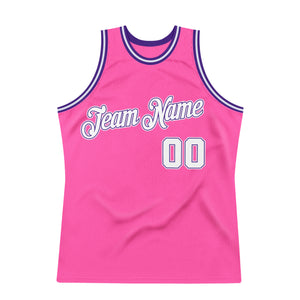Custom Pink White-Purple Authentic Throwback Basketball Jersey
