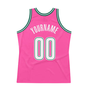Custom Pink White-Kelly Green Authentic Throwback Basketball Jersey