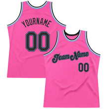 Load image into Gallery viewer, Custom Pink Black-Light Blue Authentic Throwback Basketball Jersey
