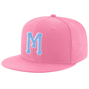 Custom Pink Light Blue-White Stitched Adjustable Snapback Hat