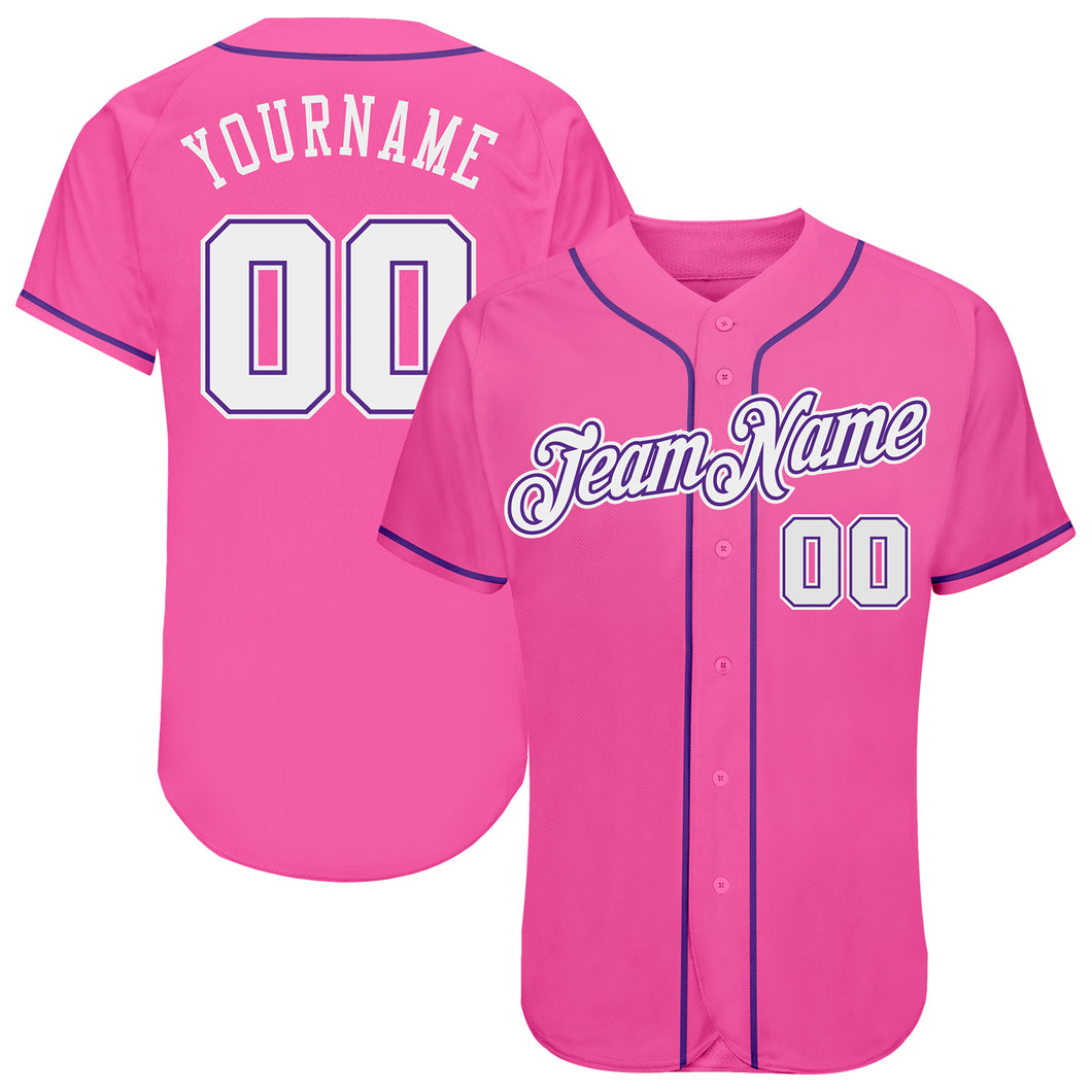 Custom Pink White-Purple Authentic Baseball Jersey