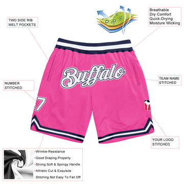 Custom Pink White-Navy Authentic Throwback Basketball Shorts