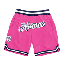 Load image into Gallery viewer, Custom Pink White-Navy Authentic Throwback Basketball Shorts

