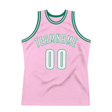 Load image into Gallery viewer, Custom Light Pink White-Kelly Green Authentic Throwback Basketball Jersey

