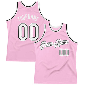 Custom Light Pink White-Black Authentic Throwback Basketball Jersey