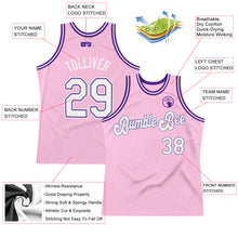 Load image into Gallery viewer, Custom Light Pink White-Purple Authentic Throwback Basketball Jersey
