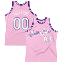 Load image into Gallery viewer, Custom Light Pink White-Purple Authentic Throwback Basketball Jersey
