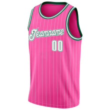 Load image into Gallery viewer, Custom Pink White Pinstripe White-Kelly Green Authentic Throwback Basketball Jersey
