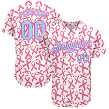 Load image into Gallery viewer, Custom Pink Light Blue-Pink 3D Pattern Design Breast Cancer Authentic Baseball Jersey
