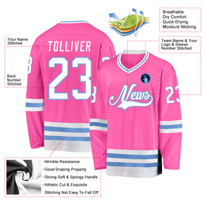 Custom Pink White-Light Blue Hockey Jersey