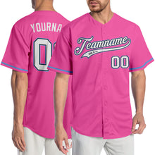 Load image into Gallery viewer, Custom Pink White-Light Blue Authentic Baseball Jersey
