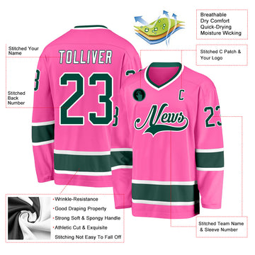 Custom Pink Green-White Hockey Jersey