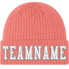 Load image into Gallery viewer, Custom Pink White-Gray Stitched Cuffed Knit Hat
