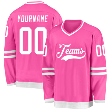 Custom Pink White Hockey Jersey
