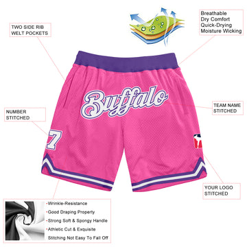 Custom Pink White-Purple Authentic Throwback Basketball Shorts