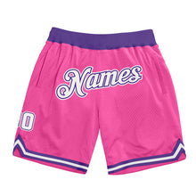 Load image into Gallery viewer, Custom Pink White-Purple Authentic Throwback Basketball Shorts
