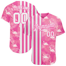 Load image into Gallery viewer, Custom Pink White 3D Pattern Design Tropical Palm Leaves And Famingo Authentic Baseball Jersey
