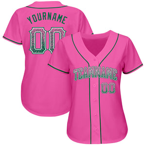 Custom Pink Kelly Green-White Authentic Drift Fashion Baseball Jersey