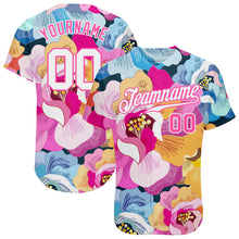 Load image into Gallery viewer, Custom Pink White-Pink 3D Pattern Design Flowers Authentic Baseball Jersey
