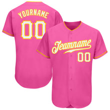Load image into Gallery viewer, Custom Pink White-Gold Authentic Baseball Jersey
