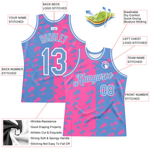 Custom Pink Light Blue-White 3D Pattern Hawaii Palm Trees Authentic Basketball Jersey