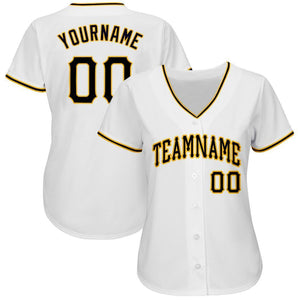 Custom White Black-Gold Baseball Jersey