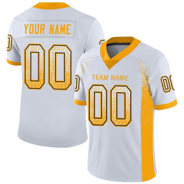 Custom White Gold-Black Drift Fashion Football Jersey