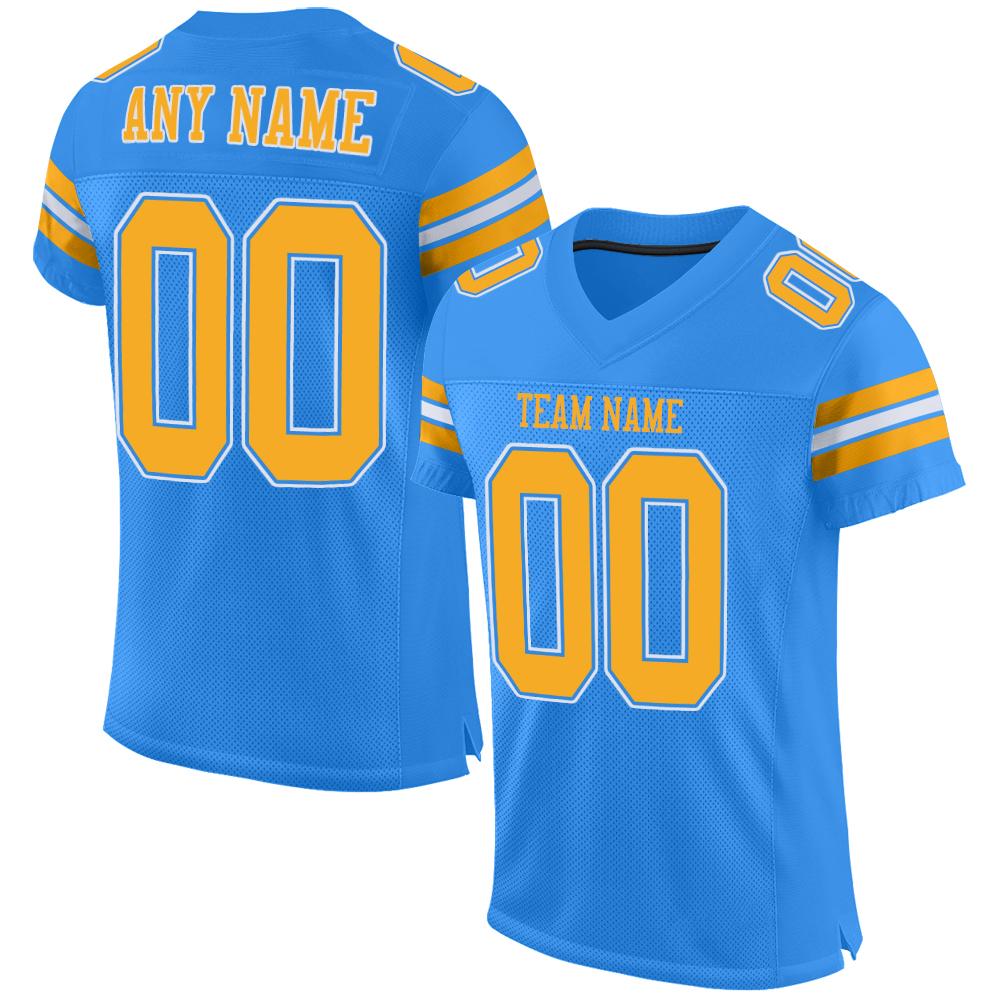 Custom Powder Blue Gold-White Mesh Authentic Football Jersey