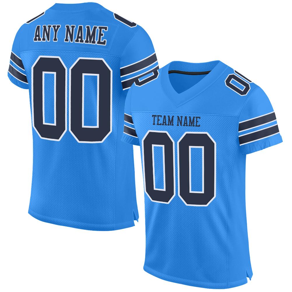 Custom Powder Blue Navy-White Mesh Authentic Football Jersey