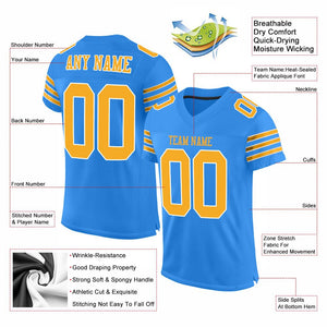 Custom Powder Blue Gold-White Mesh Authentic Football Jersey