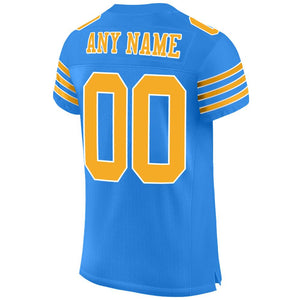 Custom Powder Blue Gold-White Mesh Authentic Football Jersey