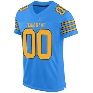 Custom Powder Blue Gold-Navy Mesh Authentic Football Jersey