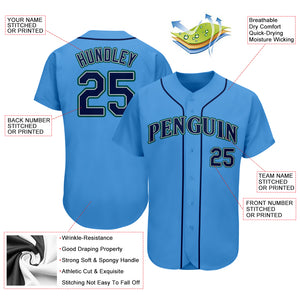 Custom Powder Blue Navy-Teal Authentic Baseball Jersey