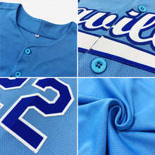 Load image into Gallery viewer, Custom Powder Blue Navy-White Authentic Baseball Jersey
