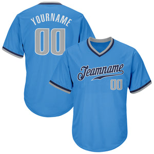 Custom Powder Blue Gray-Navy Authentic Throwback Rib-Knit Baseball Jersey Shirt